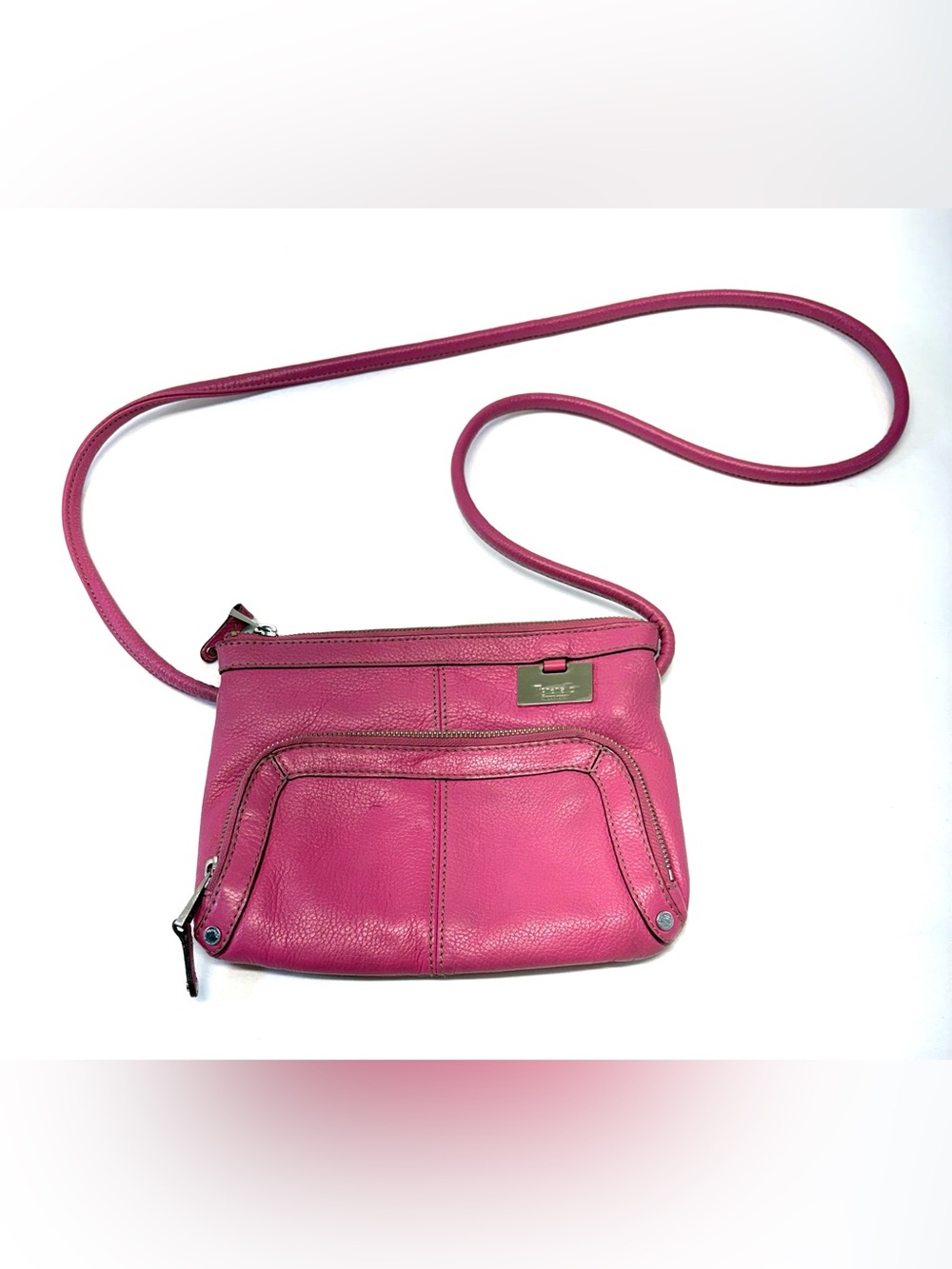 Tignanello Hot Pink Pebbled Leather Multi-Pocket Crossbody Bag